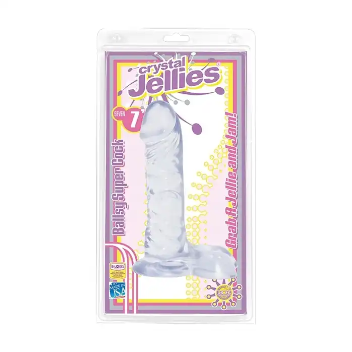 Прозрачный гелевый фаллоимитатор с мошонкой - 18,5 см - Crystal Jellies. Фотография 2.