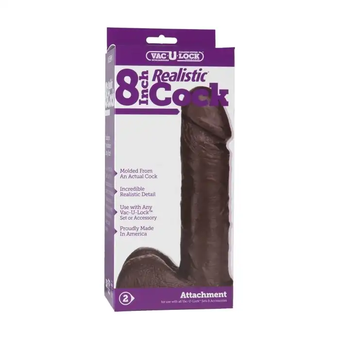 Темнокожая насадка-фаллоимитатор с мошонкой Realistic Cock - Vac-U-Lock. Фотография 2.