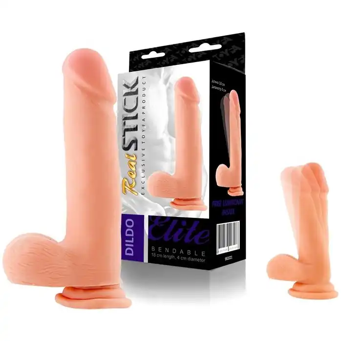 Гнущийся фаллоимитатор на присоске - 18 см - RealStick Elite. Фотография 2.