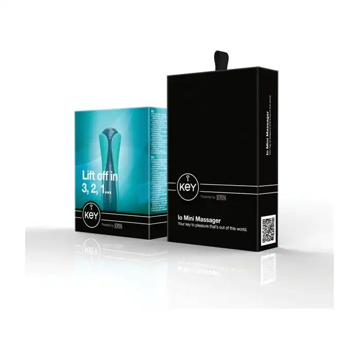 Голубой мини-вибратор с двумя сменными насадками Io Blue - Key. Фотография 5.