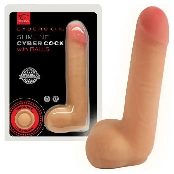 Реалистичный фаллоимитатор CyberSkin SlimLine CyberCock with Balls Light - 18 см - CyberSkin. Фотография 2.