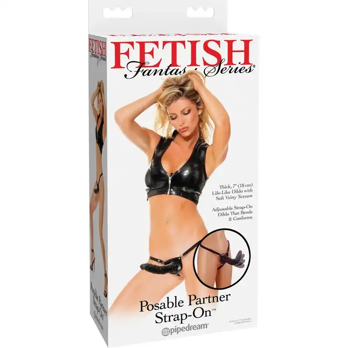 Черный податливый страпон Posable Partner Strap-On - 17,8 см - Fetish Fantasy Series. Фотография 4.