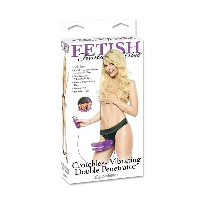 Фиолетовый двойной страпон с вибрацией Double Penetrator Vibe Strap-On - 19 см - Fetish Fantasy Series. Фотография 3.