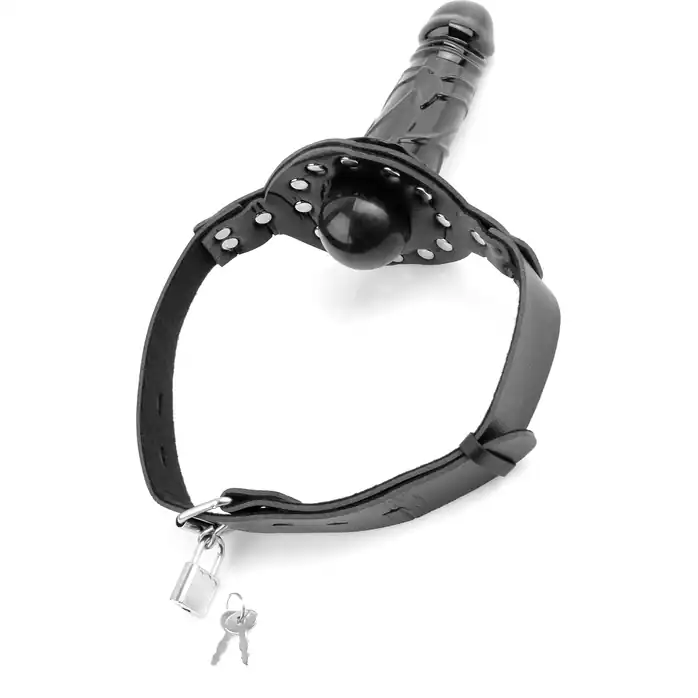 Чёрный кляп с фаллоимитатором Deluxe Ball Gag with Dildo - Fetish Fantasy Series. Фотография 6.