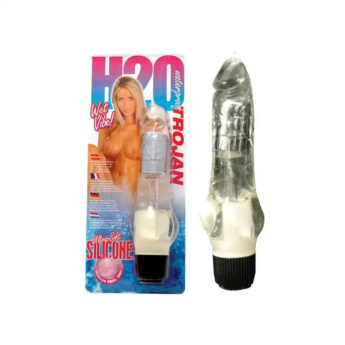 Прозрачный гелевый водонепроницаемый вибратор H2O TROJAN WATERPROOF VIBRATOR - 17 см - H2O