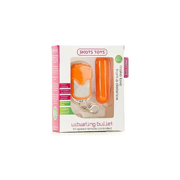 Оранжевая вибропуля Remote Vibrating Bullet с пультом ДУ - Shots Toys. Фотография 2.