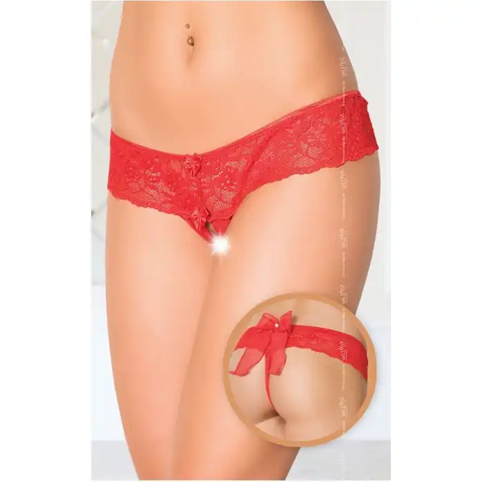 Трусики с бантиком сзади и прорезью - Pants Thongs. Фотография 3.