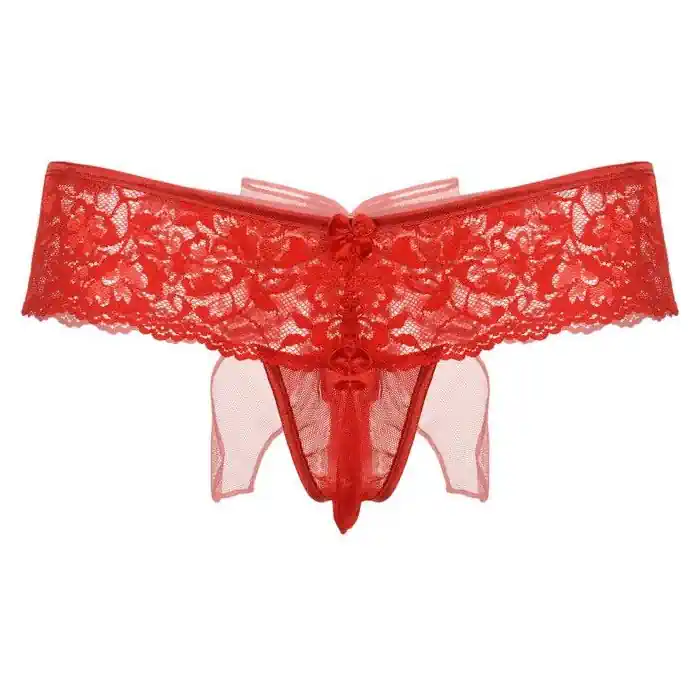 Трусики с бантиком сзади и прорезью - Pants Thongs. Фотография 9.