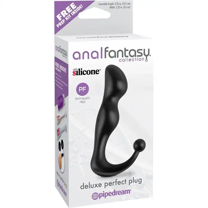 Чёрный С-образный анальный стимулятор Deluxe Perfect Plug - 14 см - Anal Fantasy Collection. Фотография 3.