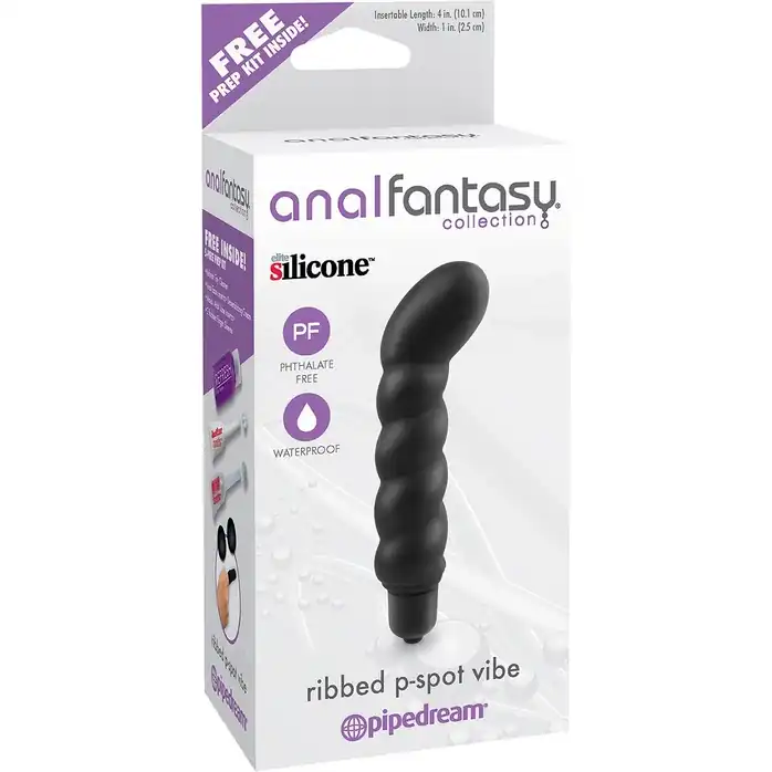 Анальный вибростимулятор точки P с загнутым кончиком Ribbed P-Spot Vibe - 10,5 см - Anal Fantasy Collection. Фотография 3.
