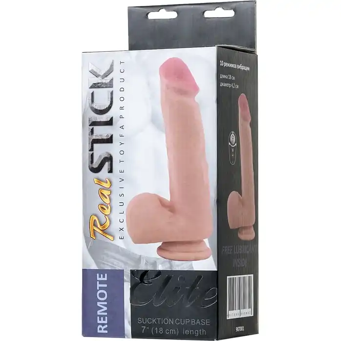 Телесный перезаряжаемый вибратор REALSTICK ELITE VIBRO с пультом ДУ - 21 см - RealStick Elite. Фотография 10.