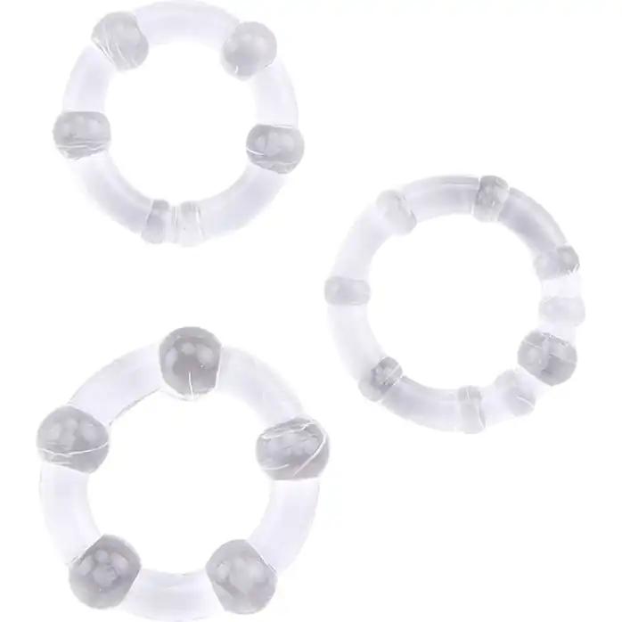 Набор из 3 прозрачных стимулирующих колец Beaded Cock Rings - GK Power