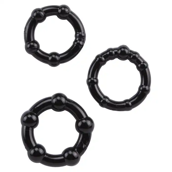Набор из 3 черных стимулирующих колец Beaded Cock Rings - GK Power