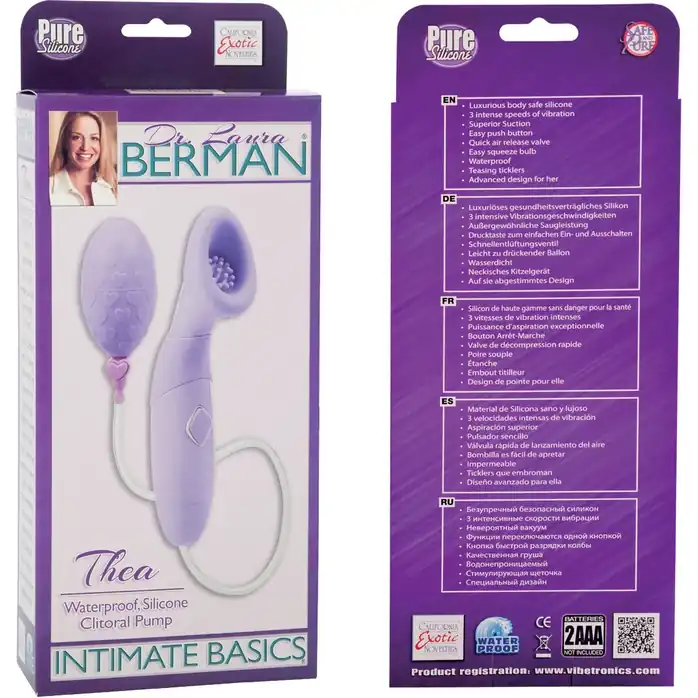 Помпа Waterproof Silicone Clitoral Pump Collection Thea с вибрацией фиолетовая - Dr. Laura Berman Collection. Фотография 2.