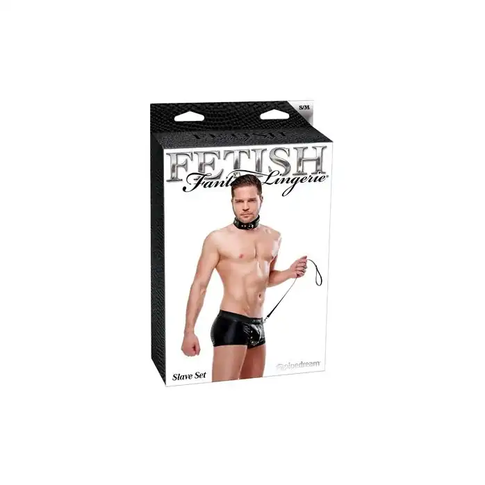 Костюм раба: трусики-хипсы, ошейник и поводок - Fetish Fantasy Lingerie. Фотография 5.