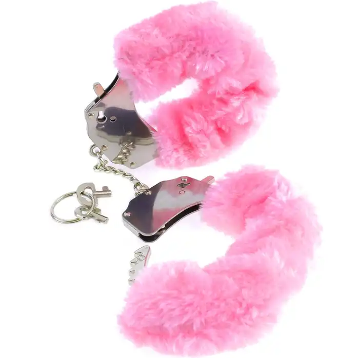 Металлические наручники Original Furry Cuffs с розовым мехом - Fetish Fantasy Series