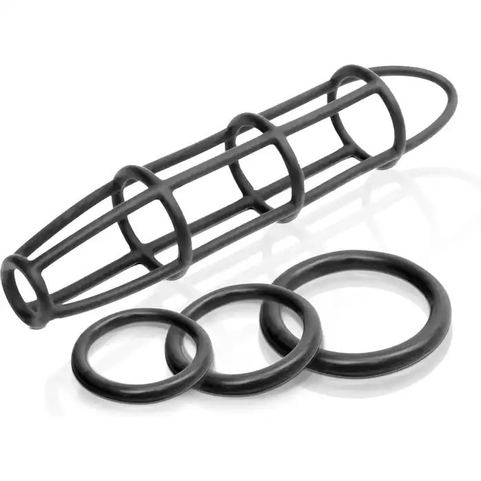 Набор Cockcage and Ring Set: насадка и эрекционные кольца на пенис - Fetish Fantasy Elite. Фотография 2.
