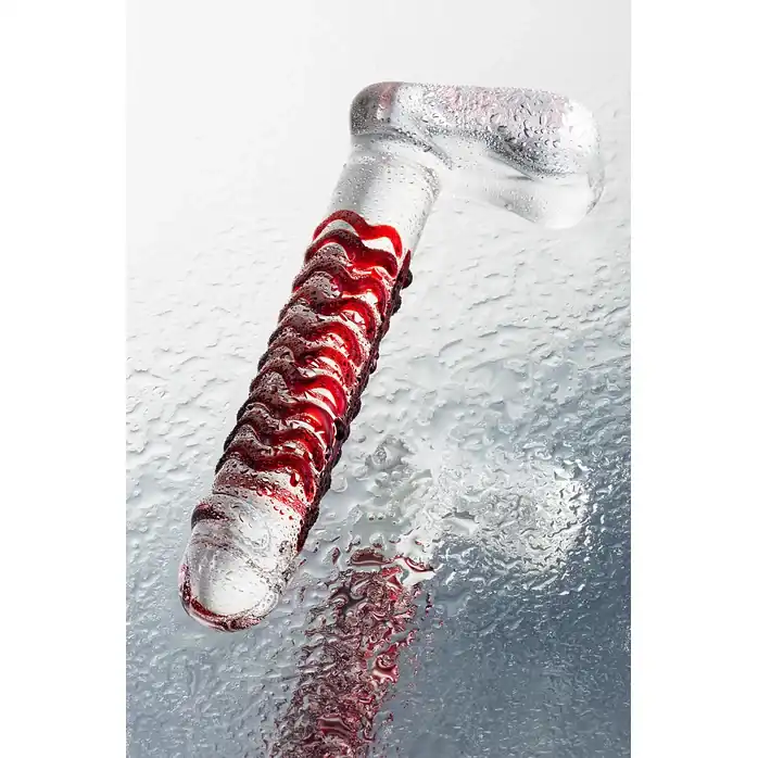Стеклянный фаллос с мошонкой и рёбрышками - 16 см - Sexus Glass. Фотография 8.