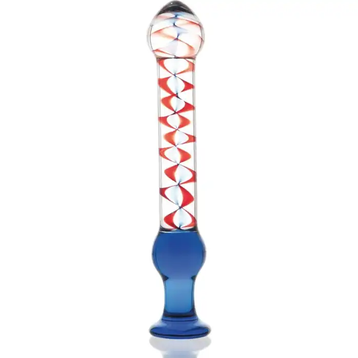 Стеклянный фаллоимитатор с красными спиралями - 20 см - Sexus Glass
