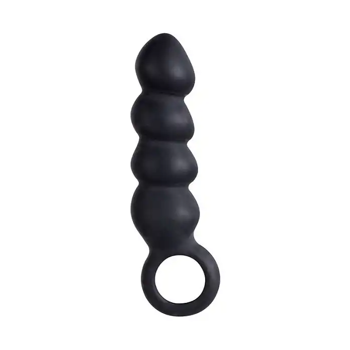 Чёрный анальный фаллоимитатор BULBED INVADER с кольцом - 14 см - MenzStuff