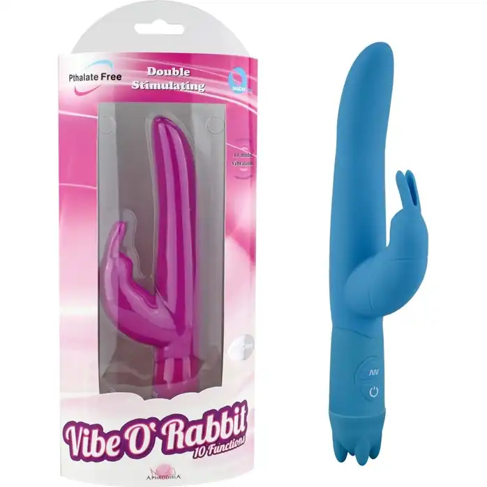 Голубой вибростимулятор 10 Function Vibe-O rabbit - 21 см. Фотография 2.