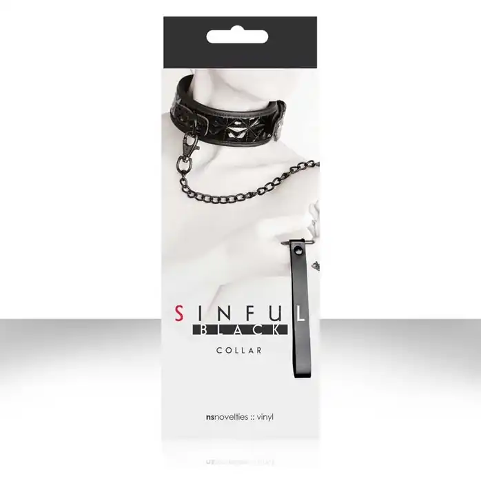 Черный ошейник SINFUL COLLAR с цепью-поводком - Sinful. Фотография 3.