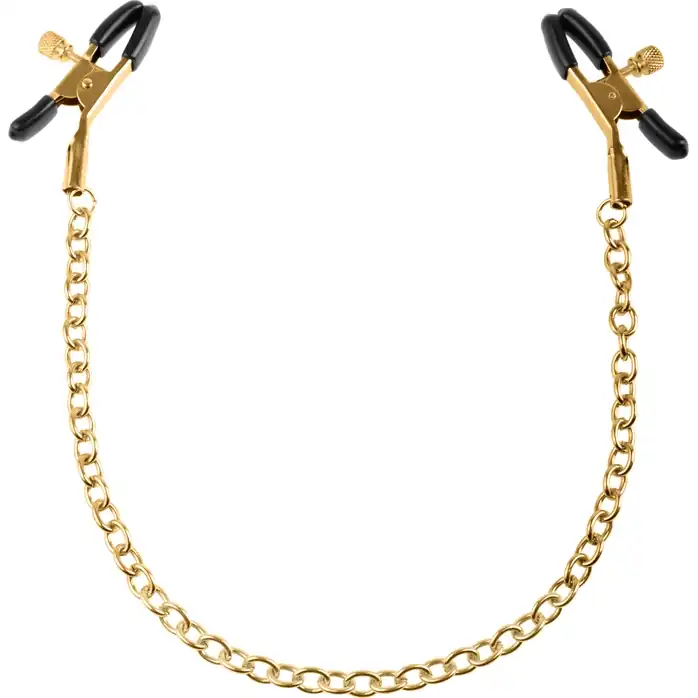 Чёрные с золотом зажимы на соски Gold Chain Nipple Clamps - Fetish Fantasy Gold