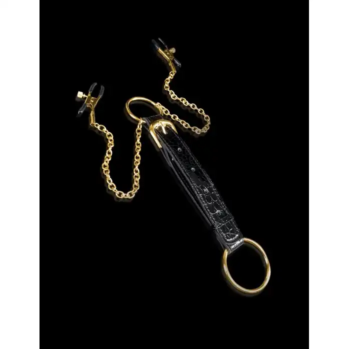 Кольцо на пенис Cockring Nipple Clamps с зажимами на соски - Fetish Fantasy Gold