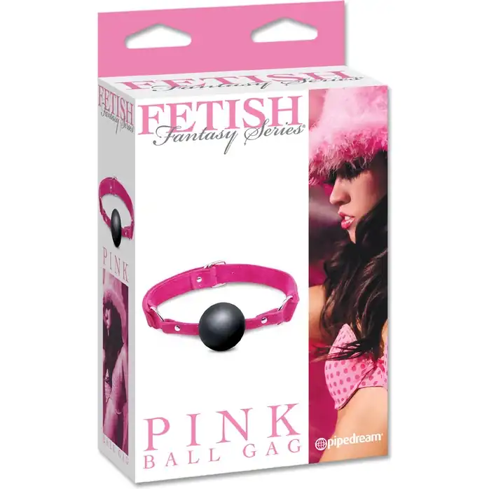 Черный кляп-шар на розовых замшевых ремешках Ball Gag - Fetish Fantasy Series
