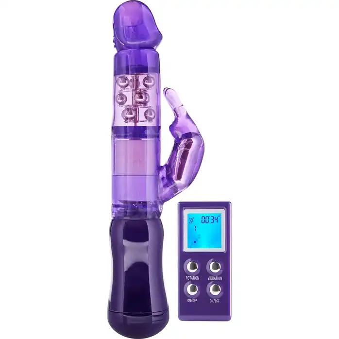 Фиолетовый вибратор-ротатор RABBIT SENSATION REMOTE с пультом ДУ - 23 см - Classics