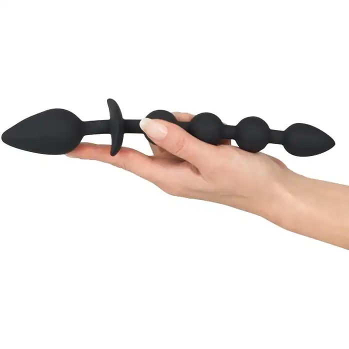Чёрная анальная цепочка с рукоятью в виде пробки - You2Toys. Фотография 3.