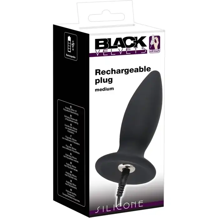 Чёрная перезаряжаемая анальная пробка Black Velvets Recharge Plug M - 12,5 см - You2Toys. Фотография 6.
