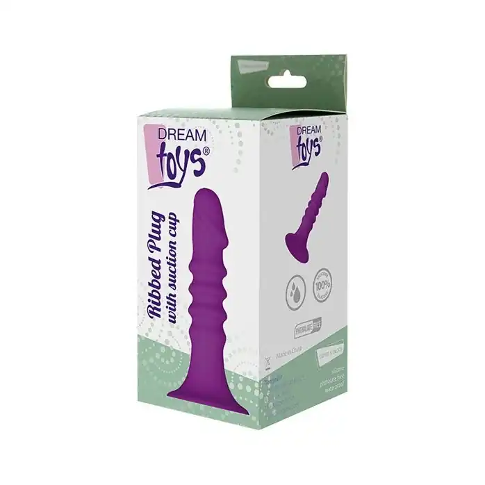 Фиолетовый анальный стимулятор RIBBED PLUG - 13,5 см. Фотография 2.