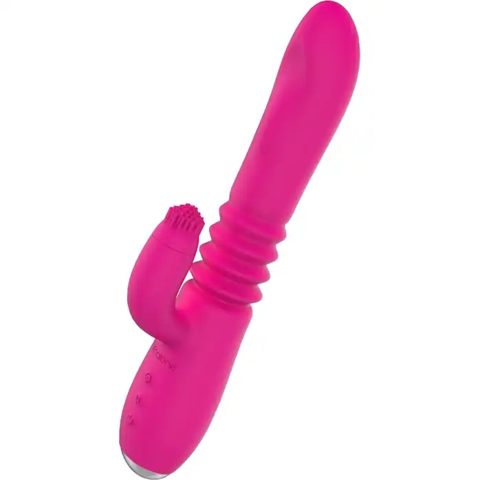 Розовый вибратор с клиторальным стимулятором Nalone Idol Plus - 22,4 см