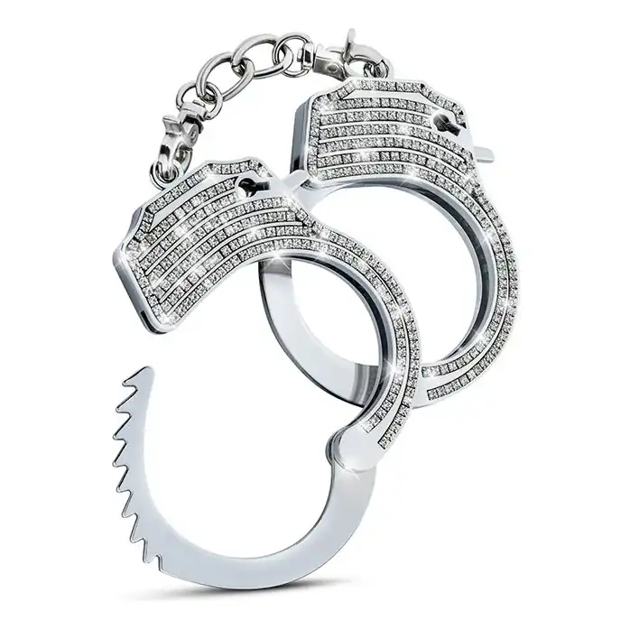 Серебристые наручники со стразами Bling Cuffs - Temptasia. Фотография 3.