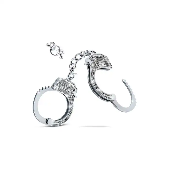 Серебристые наручники со стразами Bling Cuffs - Temptasia. Фотография 4.