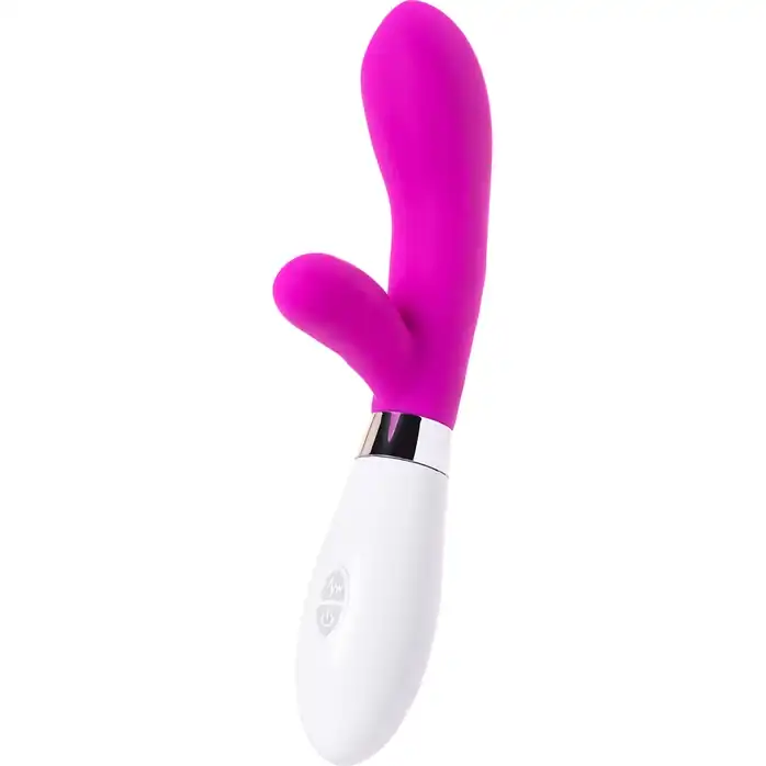 Розовый силиконовый вибратор с клиторальным стимулятором A-Toys Mady - 20,4 см