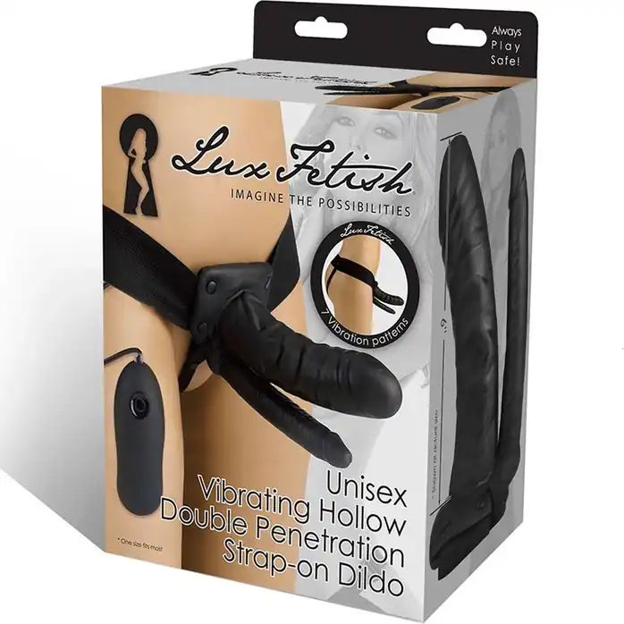 Полый страпон с двумя отростками и вибрацией Unisex Vibrating Hollow Strap-On Double Penetrating Dildo - 17,8 см. Фотография 4.