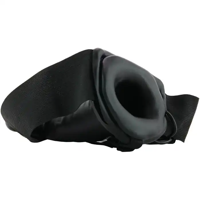 Чёрный полый страпон с вибрацией Unisex Vibrating Hollow Strap-On - 14 см. Фотография 4.