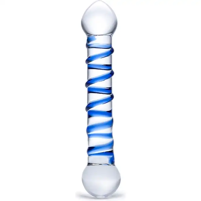 Прозрачный фаллос с голубой спиралью Spiral Dildo - 17 см