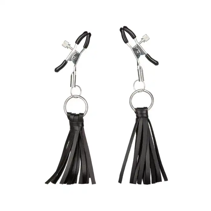 Зажимы на соски с кожаными кистями Playful Tassels Nipple Clamps - Nipple Play