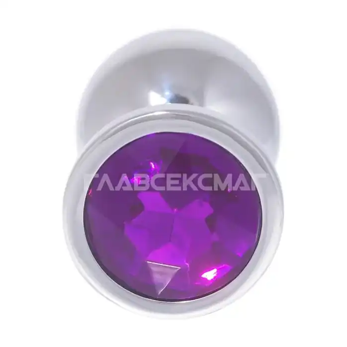 Серебристая анальная пробка с фиолетовым кристаллом - 8,2 см.. Фотография 4.