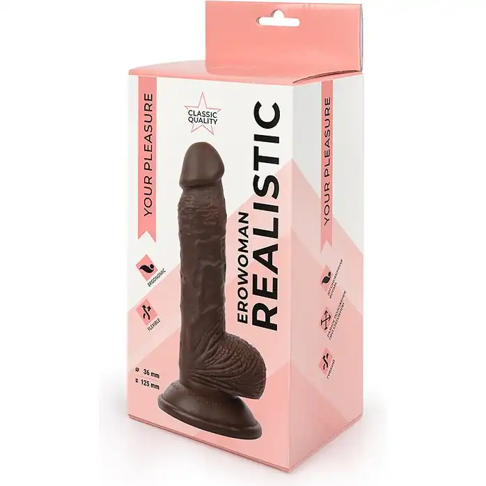 Коричневый реалистичный фаллоимитатор Erowoman на присоске - 18 см - EROWOMAN REALISTIC. Фотография 5.