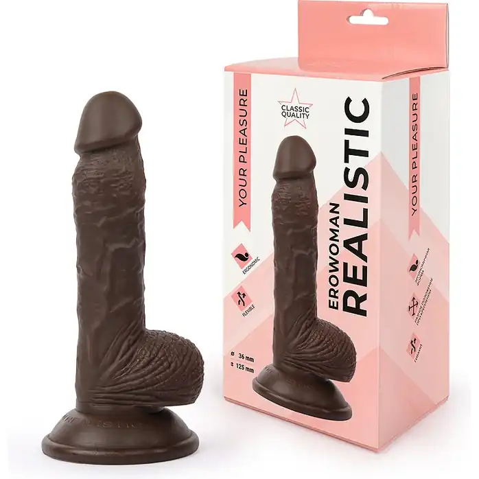 Коричневый реалистичный фаллоимитатор Erowoman на присоске - 18 см - EROWOMAN REALISTIC