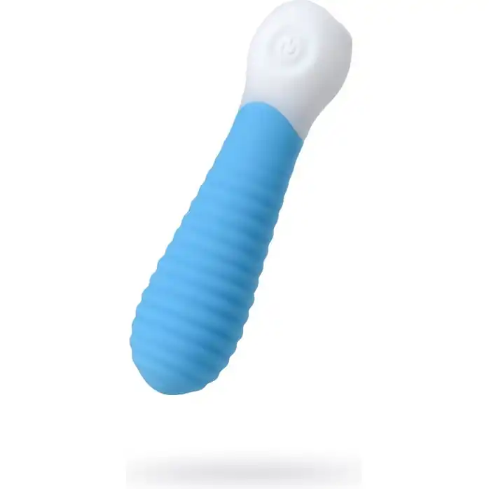Голубой мини-вибратор S-HANDE MINI 2 с ребрами - 11,8 см