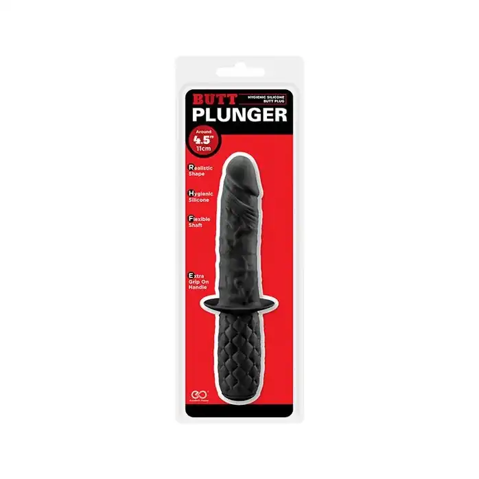 Черный анальный фаллоимитатор BUTT PLUNGER с ручкой-ограничителем. Фотография 2.