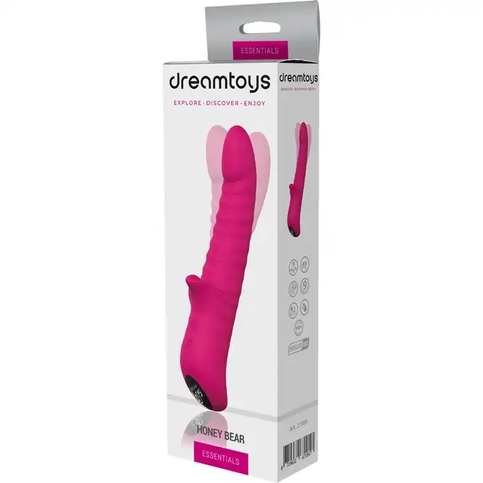 Розовый вибратор Honey Bear с ребрышками - 21,5 см - Essentials. Фотография 3.