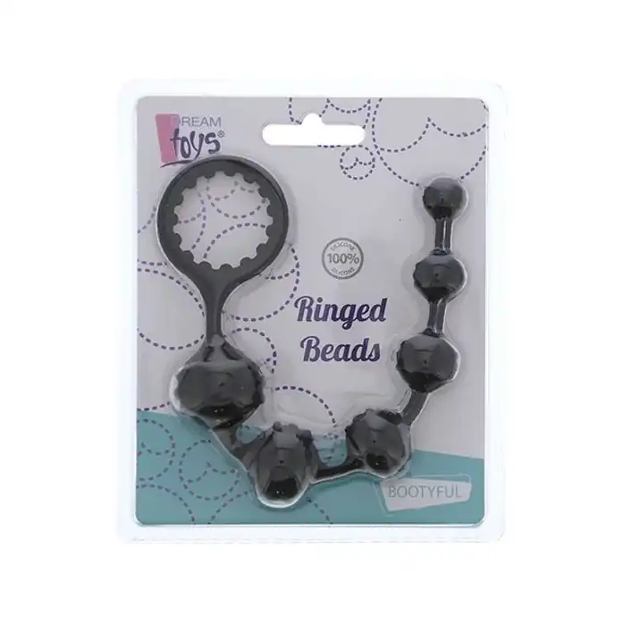 Черная анальная цепочка с шишечками RINGED BEADS - 23 см - Bootyful. Фотография 2.