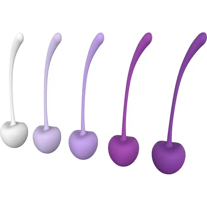 Набор из 5 фиолетово-белых шариков CHERRY KEGEL EXERCISERS - Pleasure Balls   Eggs. Фотография 3.