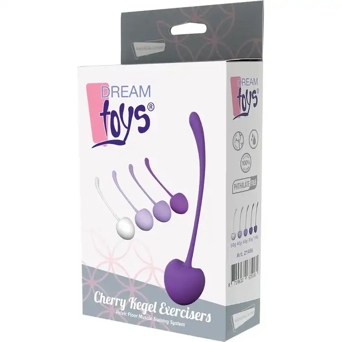 Набор из 5 фиолетово-белых шариков CHERRY KEGEL EXERCISERS - Pleasure Balls   Eggs. Фотография 6.